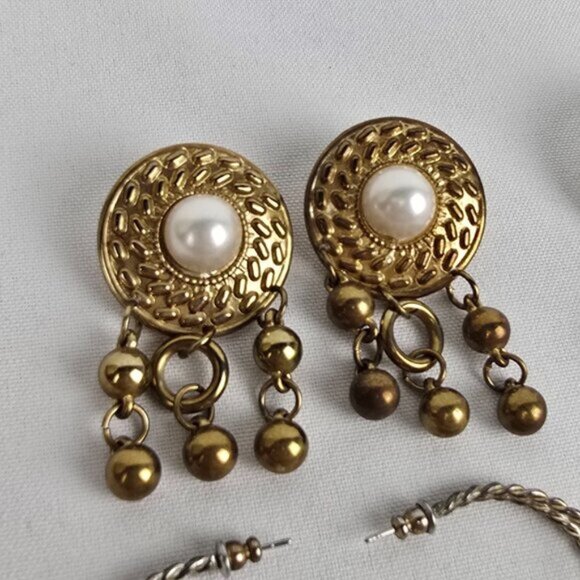 Vintage Jewelry - Vintage Blue Silver&Gold Pierced Earrings